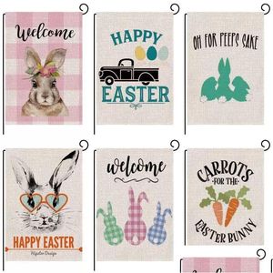 Banner Flags Happy Easter Bunny Garden Flag Double Sized 125 X 18 Inch Spring Rabbit House Yard Outdoor Decoration Burlap6120322 Dro Dhzp2