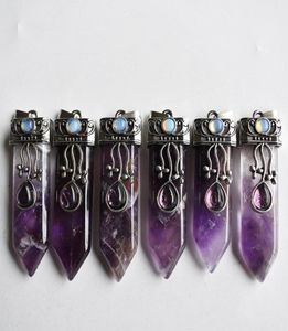 Good Quality Natural Pendants Stone Amethysts Point Pendulum Healing Chakra Pendant For Jewelry Making 6pcs Lot Whole5530529