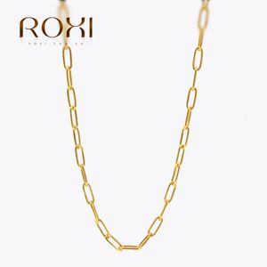 Roxi Creative Paper Clip Women Chocker Halsband Minimalism CLAVICLE NACKACES 925 Sterling Silver Fine Jewelry Chain Collares 231225