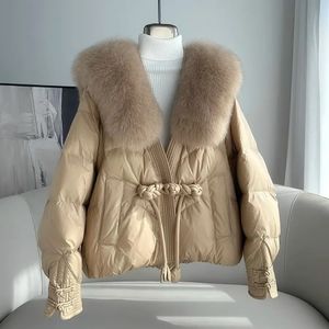 Piumino stile cinese Donna Grande collo in vera pelliccia di volpe naturale Cappotto caldo Moda Neve spessa Parka antivento Donna 231225