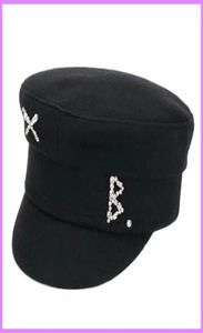 Lyxdesigner Rhinestone broderad ull tweed Autumn Winter Navy Hats Girl Bailey Flat Top Cap Women Mens Caps Casquette D21123363626