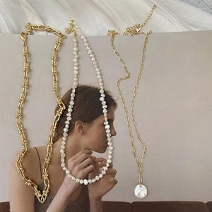 Halsbandörhängen Set Dainty 14K Gold Plated Layered Pearl Pendant Halsband Enkel kubansk länk pappersklippkedja för kvinnor g