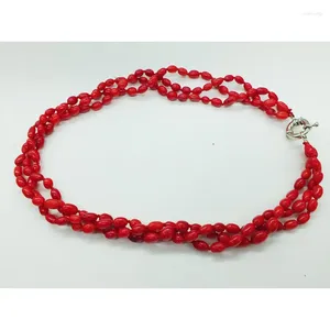 Choker The Last One. Fashion Classic. 3 Strands Natural Red Coral Necklace. 17 Inches