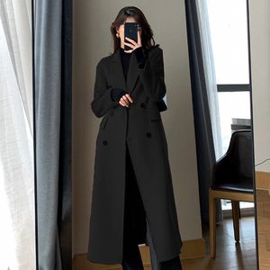 M-3XL lång trenchrock Kvinnor Streetwear Double Breasted Wool Coat Korean Plus Size Windbreaker Outwear Winter Woolen Overcoat 231225