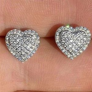 Choucong Brand New Top Sellose Luxury Jewelry 925 Sterling Silver Pave White Sapphire CZ Diamond Heart Earring Party Women StudEA233a