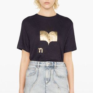 24SS Isabel Marrant Women Designer Tshirt New Fashion Letter Gold Printing T-shirt Straight Tube Casual Pullover Sports Top Women Beach Tees