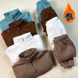Set di abbigliamento tute in pile baby boy girl plackover giacca top pantaloni set di outfit mezza cerniera di abbigliamento sportivo abiti per bambini autunnali