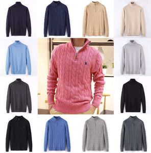 Dicker Herren-Pullover, Designer-Polo-Pullover mit halbem Reißverschluss, Ralphs-Kapuzenpullover, langärmelig, gestrickt, Pferd, Twist, hoher Kragen, Herren und Damen, Laurens, Stickerei, Mode, 6009ESS