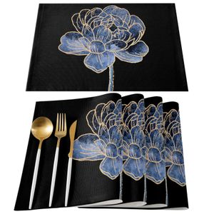 Mavi çiçek soyut sanat placemat düğün partisi yemek dekor keten masa mat mutfak aksesuarları peçete 231225