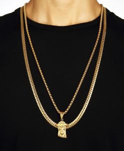 Hip Hop Men smycken Jesus Kristus bit hänge guldhalsband korsar med majskedjelängd 70 cm karaktär4080249