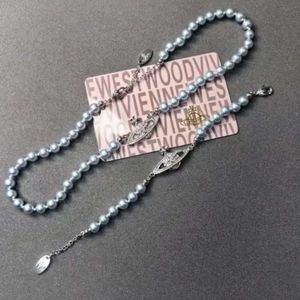 デザイナーViviene Westwood Viviennewestwood Dowager Vivians New Blue Saturn Necklace Bracelet Womens Classic Planet Pearl Collar Chain High EDI153