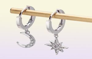Star Moon Asymmetrical 925 Sterling Silver Cubic Zirconia Hoop örhängen för kvinnor Fashion CZ Circle Ear Ring Earings Jewelry4345762919101