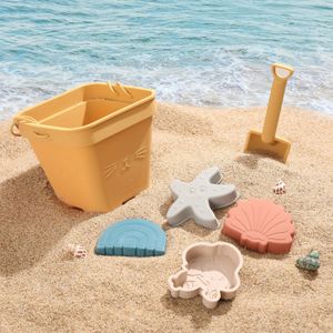 Bopoobo 6st Silicone Beach Toys Outdoor Sand Bucket Set Soft Animal Model Mini Sand Digging Shovels Kits Baby Water Game Spela 231225