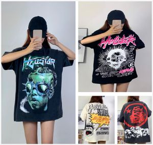 Herr t-shirts hellstar designer t t kläder hipster tvättade tyg graffiti bokstäver folie tryck mönster