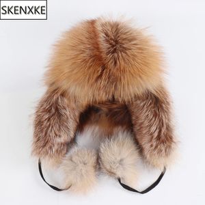 On Sale 100% Real Fox Fur Women's Russian Ushanka Trapper Snow Skiing Hats Caps Earflap Winter Ladies Fox Fur Bomber Hat 231222