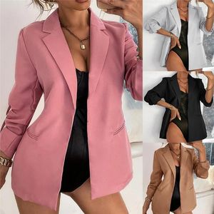 Jaquetas novas mulheres outono blazer jaqueta moda básico blazer casual botão sólido manga longa terno de trabalho casaco senhora do escritório elegante blazers