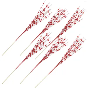 装飾的な花6 PCSブーケクリスマスツリーデコレーションシミュレーションベリー枝のゴールドパウダー