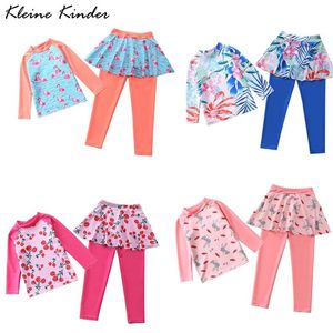 set Children's Swimwear Long Sleeve Swimsuit for Girls Polka Dots Flamingo Floral Kids Bathing Suit Summer Beach Swimming Surf Wear