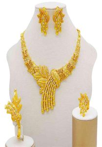 Gold Sets Damen Ohrringe Dubai African Indian Braut Accessoire Blumen Schmuck Sets Halskette9506954