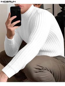 INCERUN Tops 2023 American Style Men s Autumn Winter Knitted Semi high Collar Pullovers Casual Male Sleeved Solid Sweater S 5XL 231225