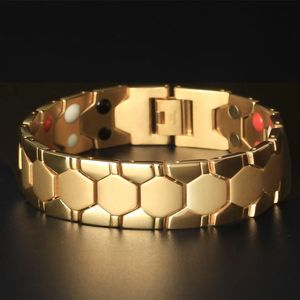 Bracciale di magneti a livello di salute a largo 18 mm di Trustylan Bracciale indiano Gioielli in oro Colore oro Braccialetti maschile in acciaio inossidabile lucido Bracciale Y200269Z