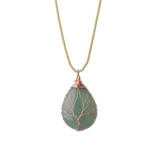Árvore da vida Enrole de arame Pingente de colar de gotas de gemas naturais jóias de pedra diy