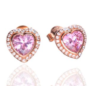 Higu quality 18 Rose Gold Pink Crystal Heart-shaped Stud Earring with Original box for P Real Silver Earrings Christmas Gift6213272