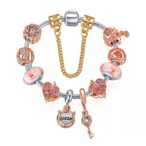 braccialetti di bracciale rosa rosa perline rosa braccialetti 925 bracciale a catena di serpenti argento accessori a ciondoli a ciondoli fai da te per San Valentino GI277Q