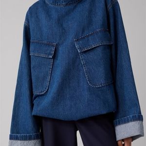 Harajuku Vintage Denim Kapuze -Rollkragenpullover Sweatshirt Streetwear Trend Fashion Lose Hoodies Hoody Pullovers Overtock 231222