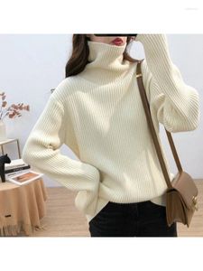 Kadın Örgüler 2024 Retro Buttleneck Sweaters Sonbahar Kış Gevşek Kazak Kadınlar Temel Üstler Günlük Kalın Yumuşak Örgü Sweater Sıcak Jumper