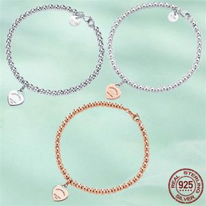 T Designer heart tag pendant bead chain bracelet Luxury Classic Necklace stud earrings ring sets 925 sterlling silver Jewelry rose319B