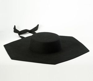 Geizige Krempe Hüte Europäische Wolle Fedora Hut Sechseckige Flet Big Floppy Frauen Hohe Qualität Konkave Form Damen Party Formal14861003