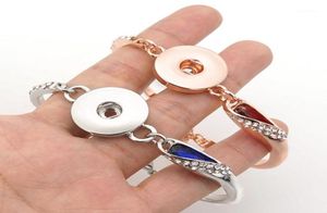 Charm Bracelets SG0232 Fashion MetalLeather Simple Rhinestone Silver ColorGolden Snap Bracelet Bangle Fit 18MM Buttons Jewelry14438512