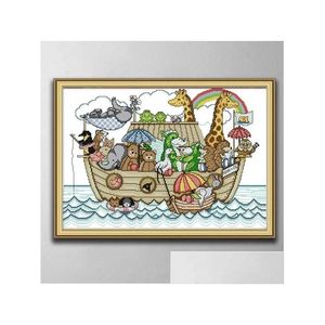 Craft Tools Noahs Ark 2 Handmade Cross Stitch Embroidery Needlework Sets Counted Print On Canvas Dmc 14Ct 11Ct Home Decor Drop Deliv Dhpeb