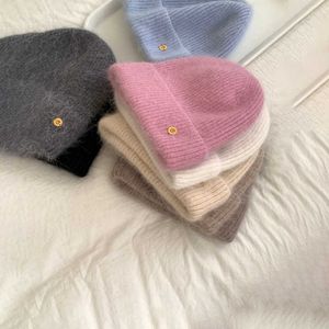 Solid Color Rabbit Hair Gold Label Wool Hat For Women Autumn and Winter Internet Röd mångsidig varm stickad vindtät hatt