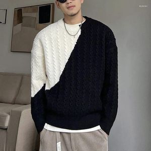 Erkek Sweaters Sonbahar Kış Kontrast Renk Moda Moda Uzun Kollu Sweater Adam Yüksek Sokak Gevşek Jakard Dokunma All-Match Gençlik Y2K Kropları