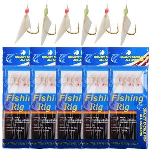 120PCS = 20Packs Pesca in mare impianti di esche vive Perline luminose Gancio per corde Vera pelle di pesce Sgombro Mare Acqua salata Rig Fishing Lure 231225