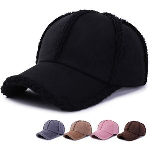 Faux mocka fleece vinter pappa hatt kvinnor mens kappa brun grå rosa sex panel baseball cap justerbar7506924