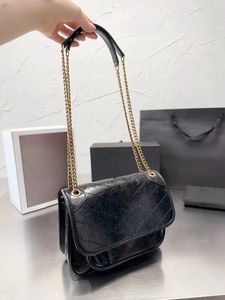 HDMBAGS2023 Damen-Kettentasche, klassische übergroße Niki-Umhängetasche, Designer-Tasche, Damen-Tragetasche aus weichem Leder, Modekette, Umhängetaschen, Schwarz und Handtasche