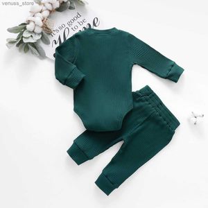 Set di abbigliamento 16 colori Set per neonati in maglia solida Neonato per bambina Ragazzi Autunno Inverno Pagliaccetto a maniche lunghe + Pantaloni elastici Completo per bambino 0-24 mesi