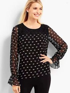 Bloups feminina verão pesado, belo cisne fada camisa de renda