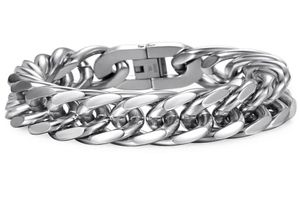 Davieslee 1822mm Heavy Men039s Bracelet Curb Cuban Link Silver Color 316L Stainless Steel Wristband Male Jewelry DLHB287 220303904500