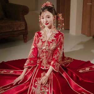 Ethnische Kleidung, Größe 6XL, luxuriöses, exquisites Pailletten-Perlen-Satin-Hochzeitskleid, elegantes V-Ausschnitt-Ehe-Toast-Abendkleid, Cheongsam