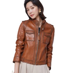 0C453M52 Women's Leather Coats Spring and Autumn Short Style Motorcycle Jacket Retro Style New Odeon Sheepskin Customized