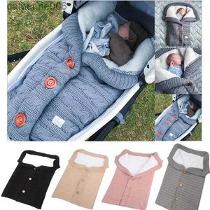 Sleeping Bags Newborn Baby Winter Stroller Sleeping Bags Infant Outdoor Button Knit Warm Swaddle Wrap Toddler Thick Blanket Baby Sleeping BagL231225