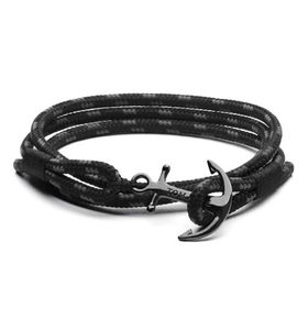 Hope 4 Armband Tom Size Handgjorda svart trippeltråd rep rostfritt stål ankare charm Bangle med låda och tagg Th69378896