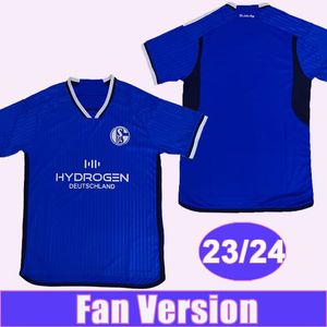 23 24 Schalke 04 Mens Futbol Forması Terodde Zalazar Schwolow Skarke Ev Mavi Futbol Gömlekleri Kısa Kollu Üniformalar