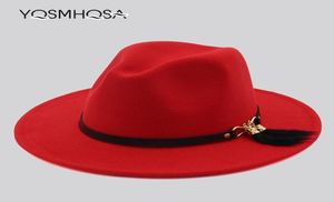 Nowa moda damska fedora czapka czarna melonik mężczyzn Mężczyźni jesienne zima poczuć szeroką grzbiet jazz fedora dla kobiety kropla WH7011121507