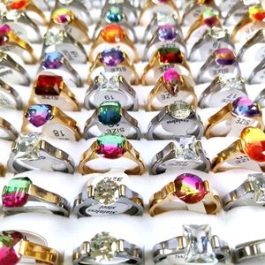 30 st mycket diverse färg sten ring kvinnor guld silver rostfritt stål klart kristall charm ringar flickor tillbehör hela weddin240y