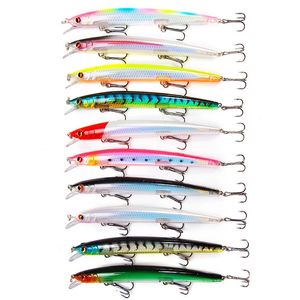 Säljer 10st 130mm 15,4 g stor lång fisk Minnow Sea Fishing Lure Bait 3D Eyes Strong Hooks Lures for Sea Fishing 231225